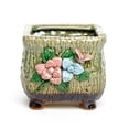 thumbnail image 6 of 7.09" Small Green Square Footed Ceramic Planter Pot with Drainage Hole and Mesh Pad, 6 of 8
