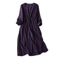 thumbnail image 2 of Simua Casual Dresses for Women Classic Solid Color Pleated Long Sleeve Lace Up Loose Long Dress, 2 of 5