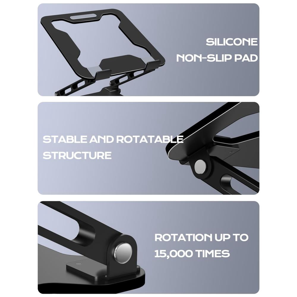 Adjustable ergonomic laptop stand with 360 ° rotating base and folding design - sturdy metal structure, 360 ° angle adjustment