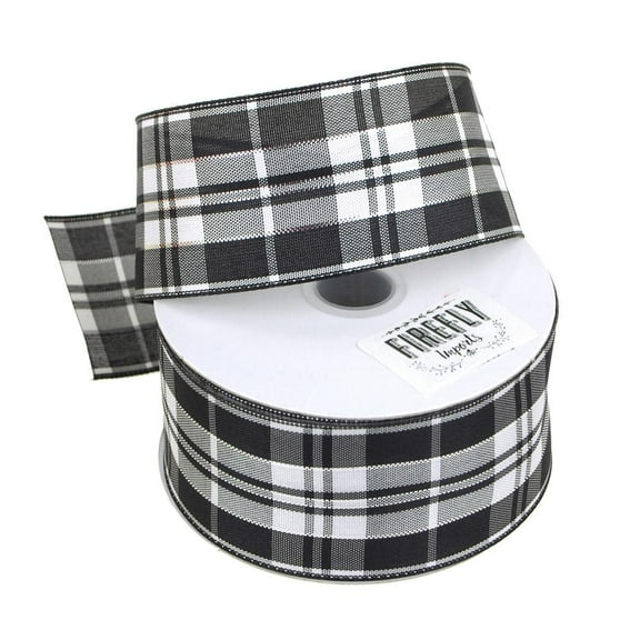 Plaid Checkered Holiday Christmas Ribbon Wired Edge, 1-1/2-Inch, 10-Yard, Black/White