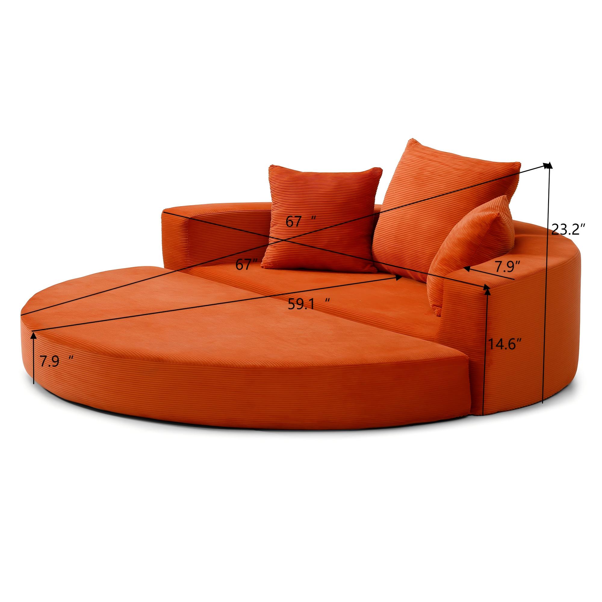 Miniyam 67" X 67" Convertible Sofa Corduroy Couch Bed For Apartment, Adjustable Futon Sofa No Assembly Compressed Sofa, Orange