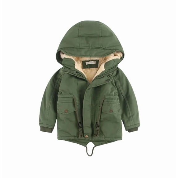Fleece-Lined Thickened Hooded Toddler Boys and Girls Winter Jacket
