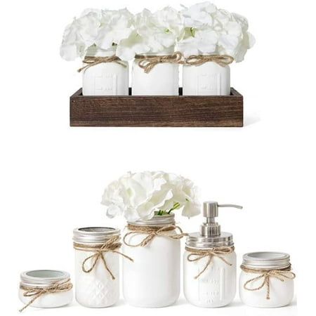 Mason Jar Home Decor Bathroom Accessories Set Of 5 Wood Tray With 3 Jars Table Canada - Mason Jar Home Decor