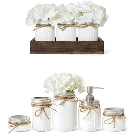 Mason Jar Home Decor Bathroom Accessories Set Of 5 Wood Tray With 3 Jars Table Canada - Mason Jar Home Decor Mason Jar Home Decor Bathroom Accessories Set Of 5 Wood Tray With 3 Jars Table Canada - Mason Jar Home Decor