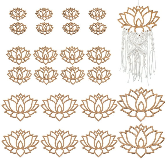 24Pcs 4 Styles Unfinished MDF Wood Cutouts Lotus BurlyWood 57.5~154x74.5~200x3mm
