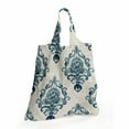 thumbnail image 2 of Damask Fabric Shopping Tote, Nostalgia Themed Composition with Baroque Blooms and Hand Writing Backdrop, Portable and Foldable Bag to Keep in Pocket Bag Purse & Car, Tan Petrol Blue, by Ambesonne, 2 of 4