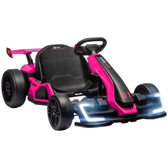 Bikes Aosom 24V 7.5 MPH Electric Go Kart with Adjustable Seat, Drifting Car Battery Powered Ride on Toy Outdoor with Slow Start, Button Start, Music, Honking Horn, Lights, for 6-12 Years Old, P