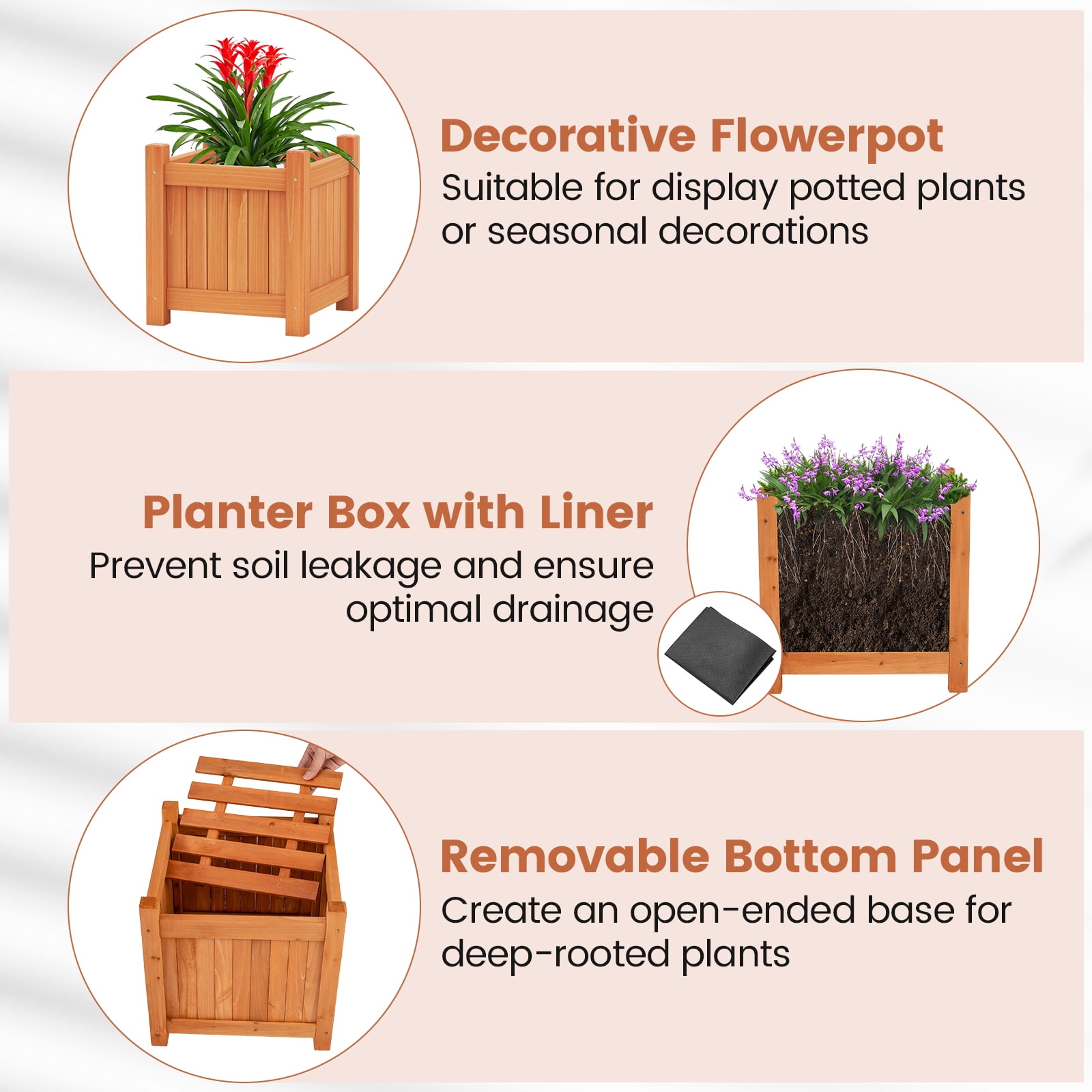 Gymax Wood Outdoor Planter Boxes w/ Detachable Bench 2 Elevated Mini Planters Patio