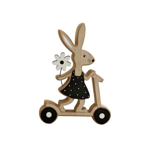 Pieza Decorativa de Madera de las Figuras de los Conejos de Pascua Conejo Lindo Cabalgando con un Ornamento de Madera de la Figurada de los Animales de la Cesta 13.5 * 2 * 19cm