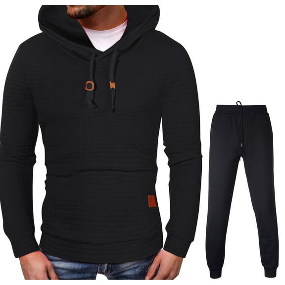 Levmjia Men Cargo Pants Relaxed Fit Men's Winter Plaid Sweatshirt Pants Sets Sports Suit Tracksuit