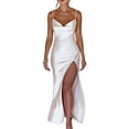 thumbnail image 1 of SUNSIOM Robe Longue à Bretelles Spaghetti en Satin pour Femmes Col Bénitier Robe Midi Fendue Haute Robe de Soirée d'Été, 1 of 9