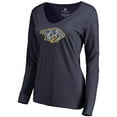 thumbnail image 2 of Women's Navy Nashville Predators Static Logo Long Sleeve V-Neck T-Shirt, 2 of 3