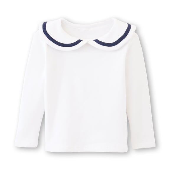 Conti Kids Toddler Girls Peter Pan Collar Polo Long Sleeve Cotton Shirts Blouse White 3-4 Years