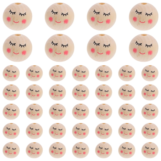Shisuyan 50Pcs Face Pattern Loose Beads Multi-purpose DIY Wood Beads Craft Making Beads Wood Beads