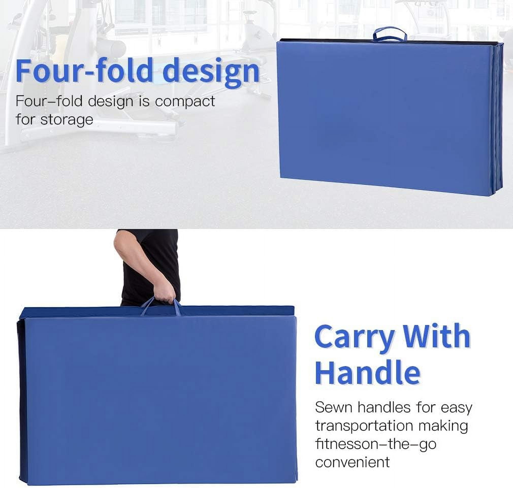 CL.HPAHKL Folding Gymnastics Mat 4'x10'x2'' Portable Lightweight Tumbling Mat for Kids Adults Yoga Home Gym Fitness, Blue