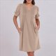 thumbnail image 4 of Vestido Corto Tipo Túnica Plisada de Corta Abullonada con Cuello en V para Mujer, 2025 Caqui M, 4 of 6