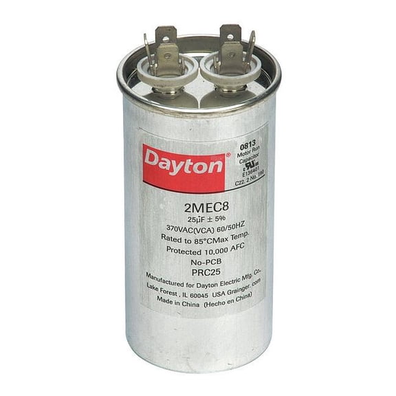 Dayton Run Capacitor,25 MFD,370V,Round 2MEC8