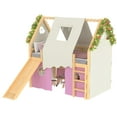 thumbnail image 5 of Aukfa Full Size Loft Bed with Slide, Tent, Sills & LED Lights, Solid Wood House Loft Bed for Kids, Pink, 5 of 8