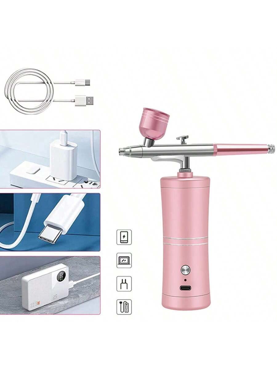 Professional Cordless Airbrush Kit USB Rechargeable Portable Lightweight For Painting Makeup Haircuts Nail Art More With Cleaning Brushes Tools,Green