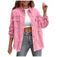 thumbnail image 2 of Pincandy Womens Oversized Ripped Denim Jacket Frayed Hem Button Front Boyfriend Jean Coat Western Shacket with Pockets, 2 of 6