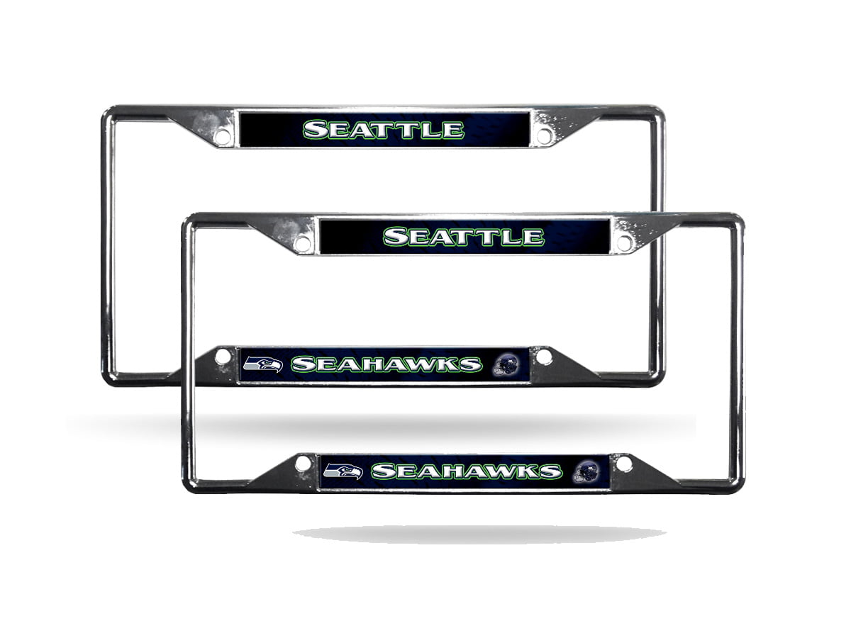 Chrome 2 Pack Bling Stainless Steel Polish Mirror Silver Seahawks License Plate Frames,Universal US Auto Seahawks Car Licenses Plate Covers Holders,Rust-Proof Rattle-Proof Weather-Proof