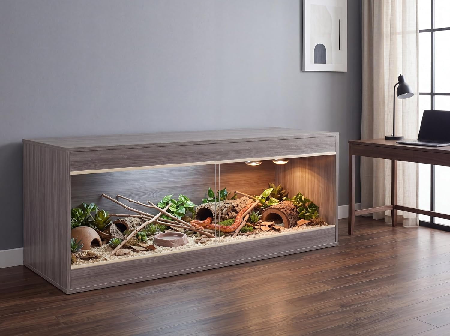 Crawl Creations 180 Gallon Reptile Enclosure, Made in USA 72" x 24" x 24" Bearded Dragon Tank with Sliding Glass Doors, Large Terrarium for Leopard Geckos, Snakes, Lizards & Tortoises - Iconic Maple