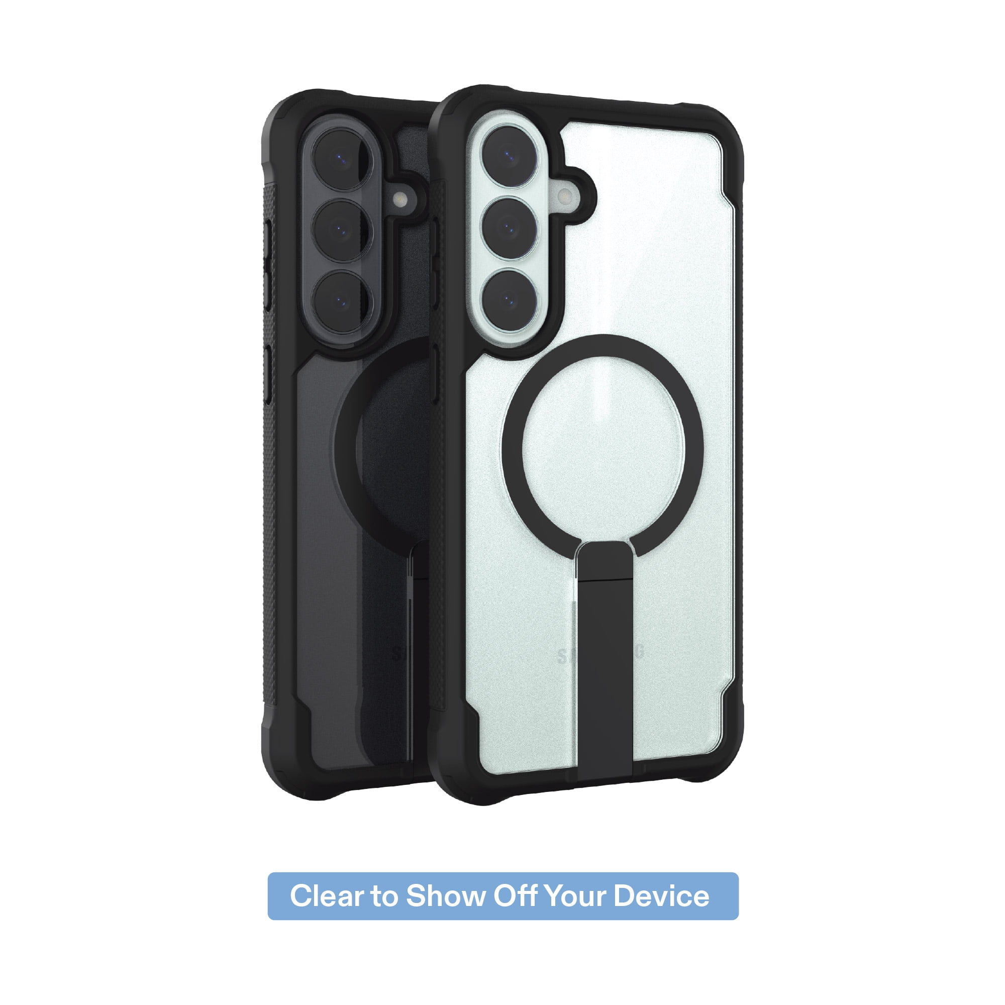 onn Dual-Layer Phone Case with Kickstand for Samsung Galaxy S26 FE / S25 FE, Magnetic Compatible - Clear/Black