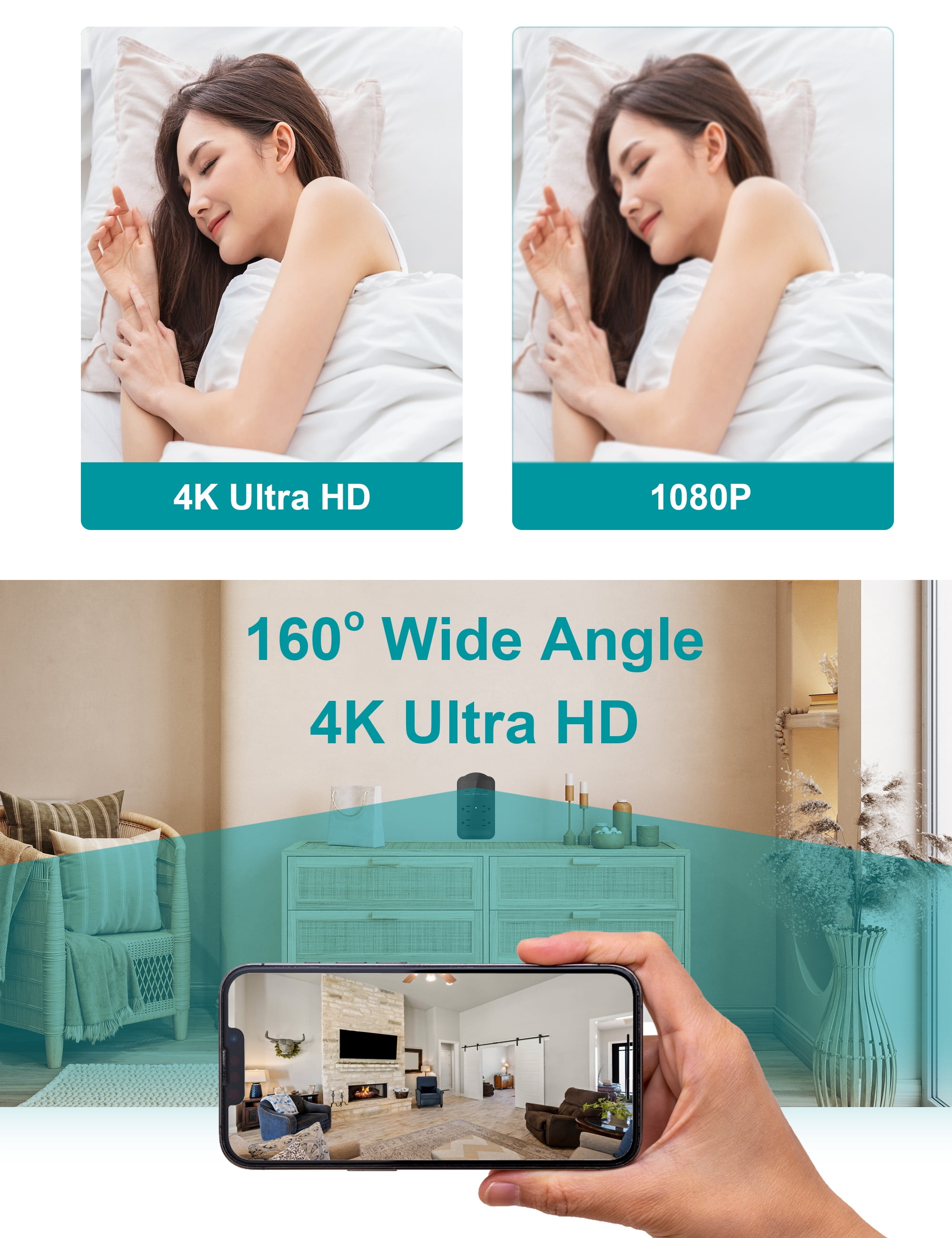 CAMDUCK 4K Indoor Home Security Cameras for Baby/Elder/Dog/Pet Camera ,BLACK