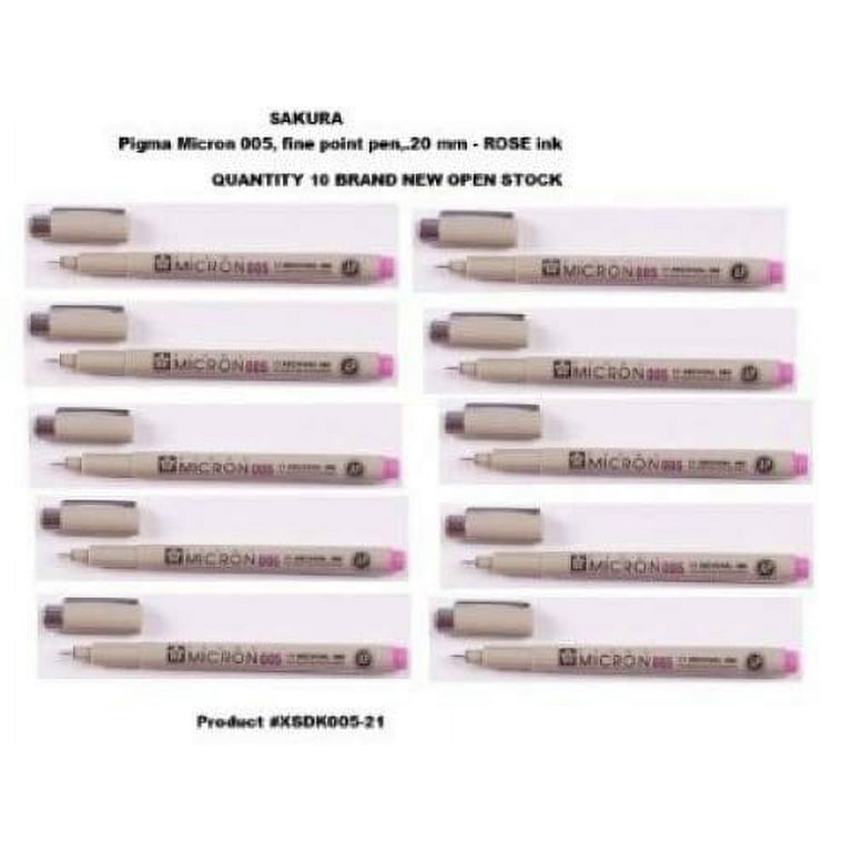 10 Sakura Pigma Micron Pens Tip Size 005 (0.20mm Line Width: 8 Ink Colors  to Choose From: Drawing, Sketching, Cwriting (ROSE INK)