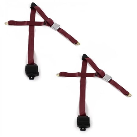 SafeTBoy Airplane 3 Point Burgundy Retractable Bucket Seat Belt Kit for Chevy Truck 1960-1962 - 2 Belts