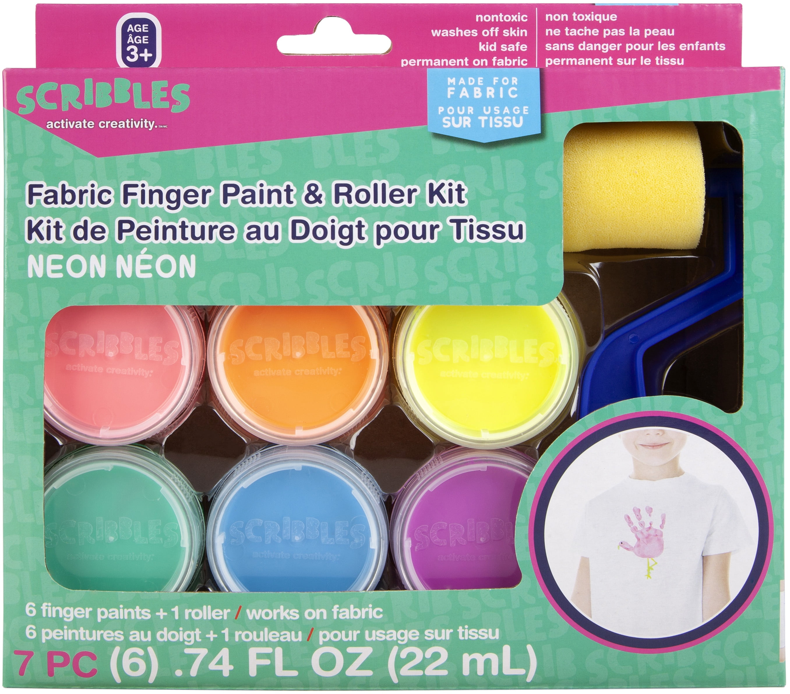 (2 pack) Scribbles Fabric Finger Paints 6/Pkg-Neon