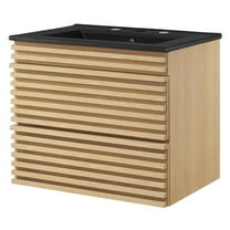 Wall Mount Sink Vanity Cabinet, Brown Oak Black, Wood, Mid Century Hotel Bedroom Bathroom, Modern Contemporary HB33654