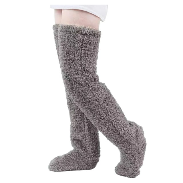 Qarigey Calcetines hasta la rodilla cálidos de invierno, suaves y transpirables, de poliéster, para días fríos, calcetines hasta la rodilla Medias gris