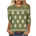 thumbnail image 3 of QATAINLAV Blouses pour Femmes Habillées Décontractées Manches 3/4 Col Rond Tuniques Chemises Imprimé Graphique Vintage Boho Hauts d'Été Grande Taille T-Shirts Soldes Quotidiennes Liquidation Vert TTTG, 3 of 6