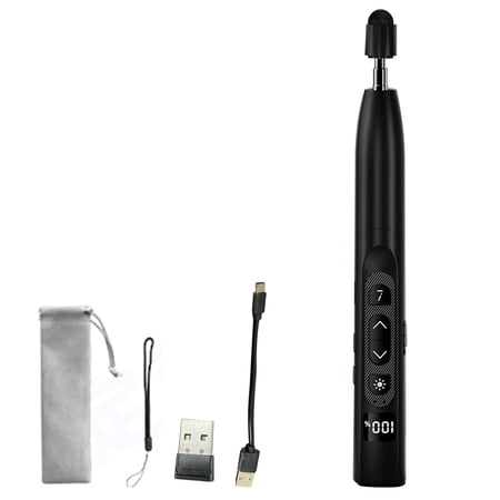 BIMZUC Smart Wireless Presentation Clicker & Page Turner, Multifunctional Remote Control Pen with Telescopic Pointer Stick, Digital Battery Display for Business Meetings and Classroom Teaching, Black