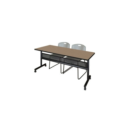 Regency Kobe 72 x 30 in. Flip-Top Privacy Nesting Table- Noble Oak 2 Zeng Stack Chairs- Grey