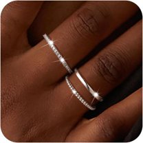 3PCS Gold Rings for Women, 14k Gold Plated Stackable Thin Rings for Women Cubic Zirconia Wedding Rings for Women Non Tarnish Wedding Bands Aesthetic Jewelry Size for 5-12