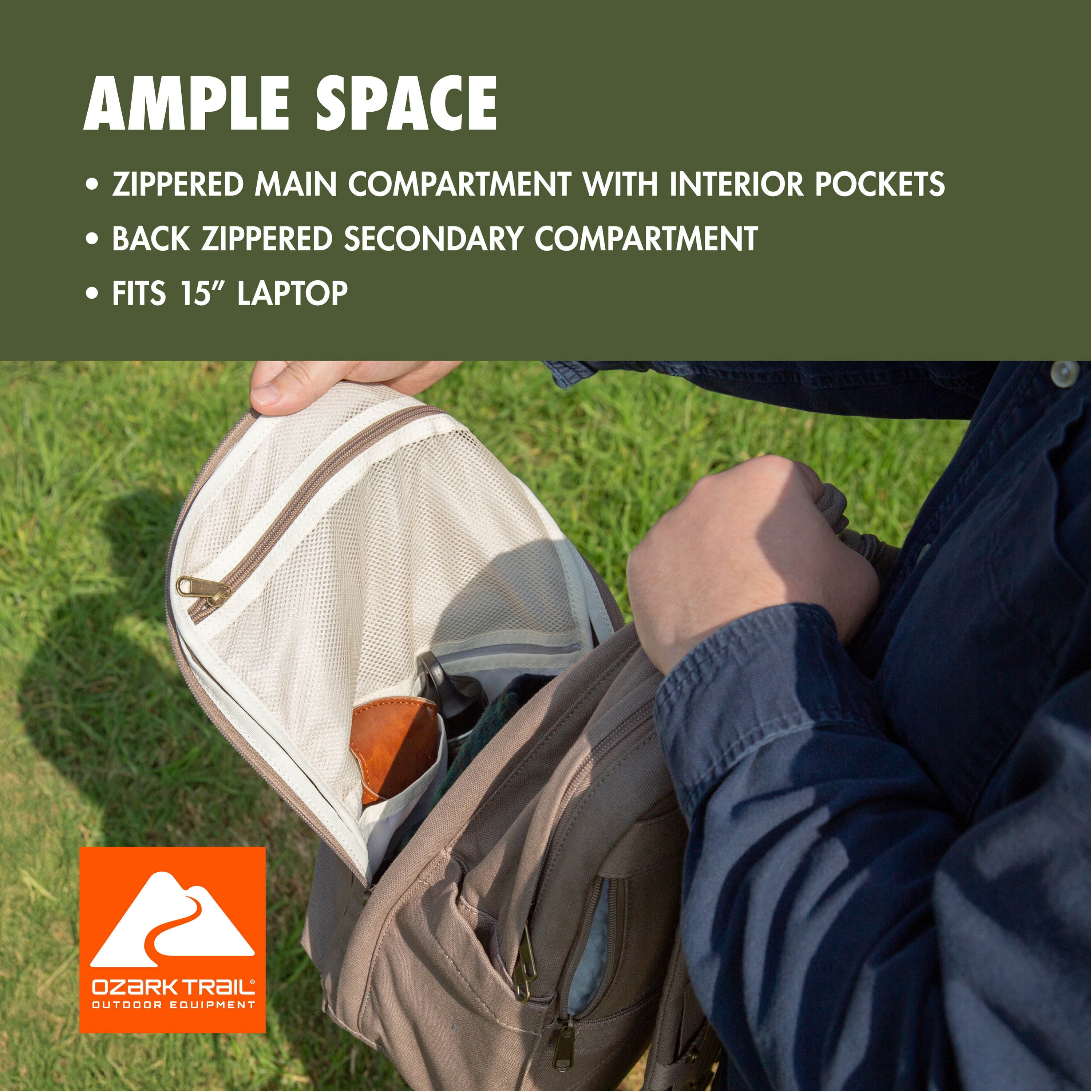 Ozark Trail 22L Polyester Asheville Dual-Carry Backpack, Adult/Teen, Taupe