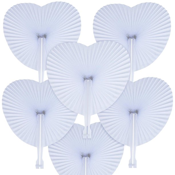 Paquete de 12 abanicos plegables, abanicos de papel en forma de corazón, surtido con mango de plástico para bodas