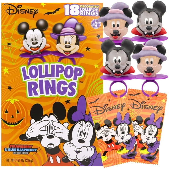 Limited Edition Mickey and Minnie Lollipop Rings, Halloween Party Candy, 18 Count, 7.61 Ounce Box