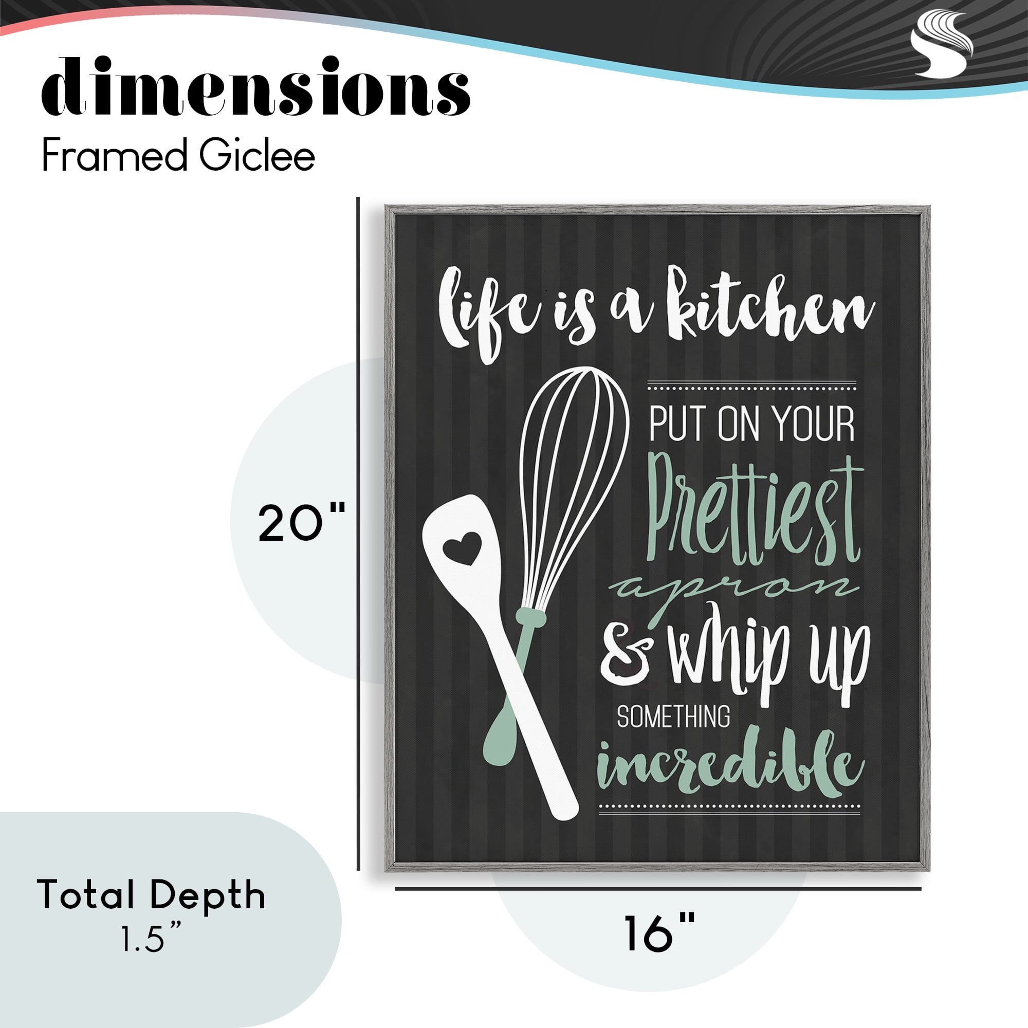Life Is A Kitchen Motivational Gray Framed Giclee Art, design by Lettered and Lined