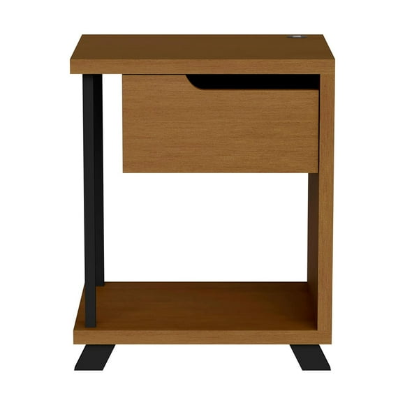 Moveis Buró de Madera Diseño Minimalista con 1 Cajón y 1 Estante Inferior con Carga USB Incorporada Modelo JB 1010 - Mesa de Noche Moderna y Funcional Color Natural