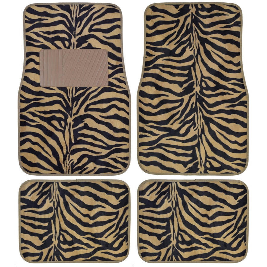 BDK Zebra Car Floor Mats, Animal Prints Mat, 4 Pieces, Beige