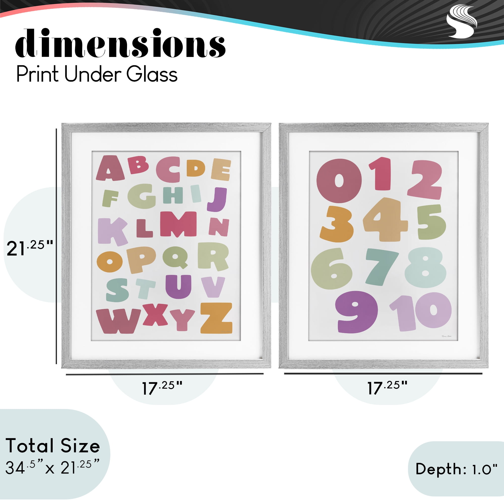 Stupell Industries Muted Letters & Numbers Educational 2 Piece Gray Framed Print Under Glass Set, design by Susan Ball