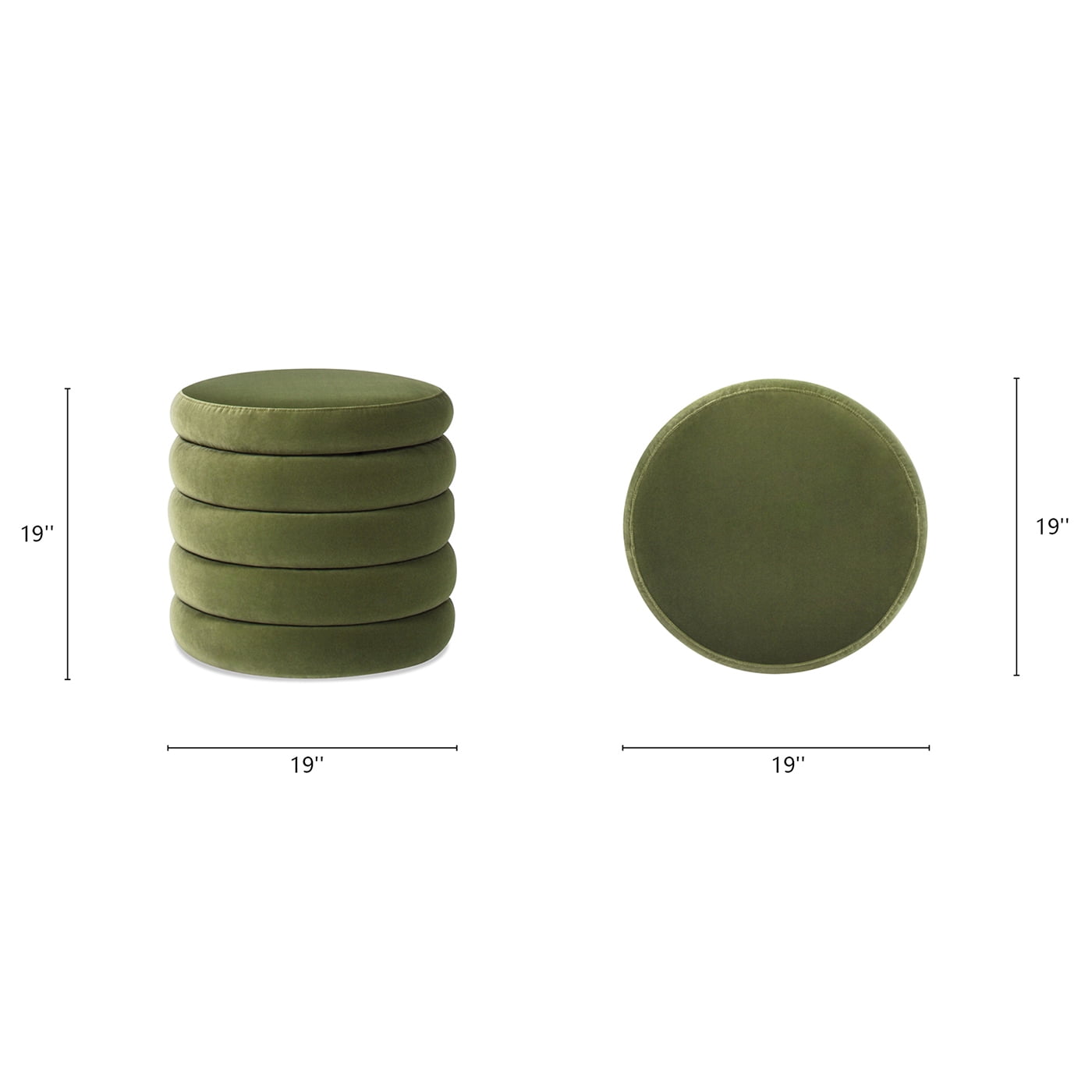 Jennifer Taylor Home Fuji 19" Oversized Round Storage Ottoman, Olive Green Performance Velvet