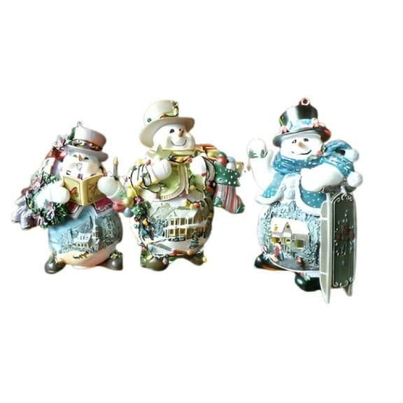 The Ashton-Drake Galleries Memories of Christmas Snowman Ornament Collection Issue #3 Set of 3 Christmas Decoration by Thomas Kinkade 4-inches