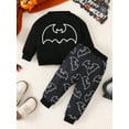 thumbnail image 3 of Suealasg Toddler Boys 2Pcs Halloween Outfits Long Sleeve Crew Neck Pumpkin Bat Print Sweatshirt Sweatpants 6M 1T 2T 3T 4T Kids Baby Boys Halloween Clothes, 3 of 7