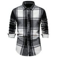 thumbnail image 2 of jjayotai Mens Long Sleeve Lapel Tops Clearance Mens Casual Regular Fit Cotton Checkered Overshirt Long Sleeves Lapel Button Down Flannel Plaid Shirt, 2 of 9