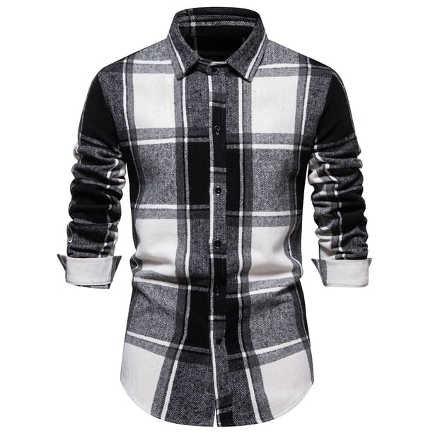 Blusa y camisa de manga larga con cuello vuelto para hombre, blusa informal a cuadros con botones y cuello vuelto, blusa de manga larga para hombre