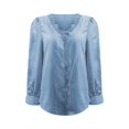 thumbnail image 4 of Blue Women's Long Sleeve T-shirt, Womens Tops Lace Patchwork V Neck T Shirts Long Sleeves Blouse Loose Casual T Shirts,Women's Long sleeve T-shirt S, 4 of 5